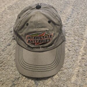 Vintage Interstate Batteries Hat Gray Embroidered Logo Strapback Cap Distressed